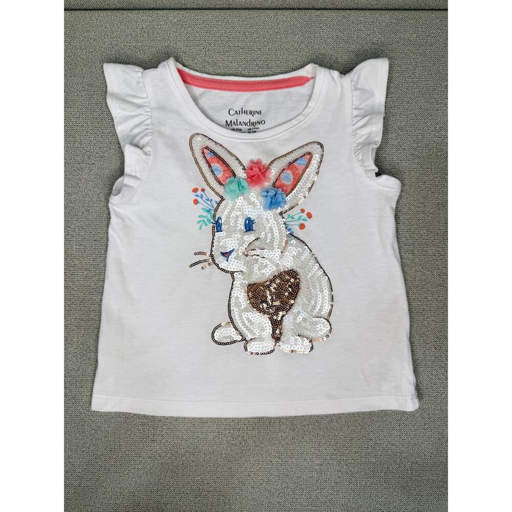 Catherine Malandrino Girls Easter Bunny Sequin Top White Size 4 Floral Ears‎